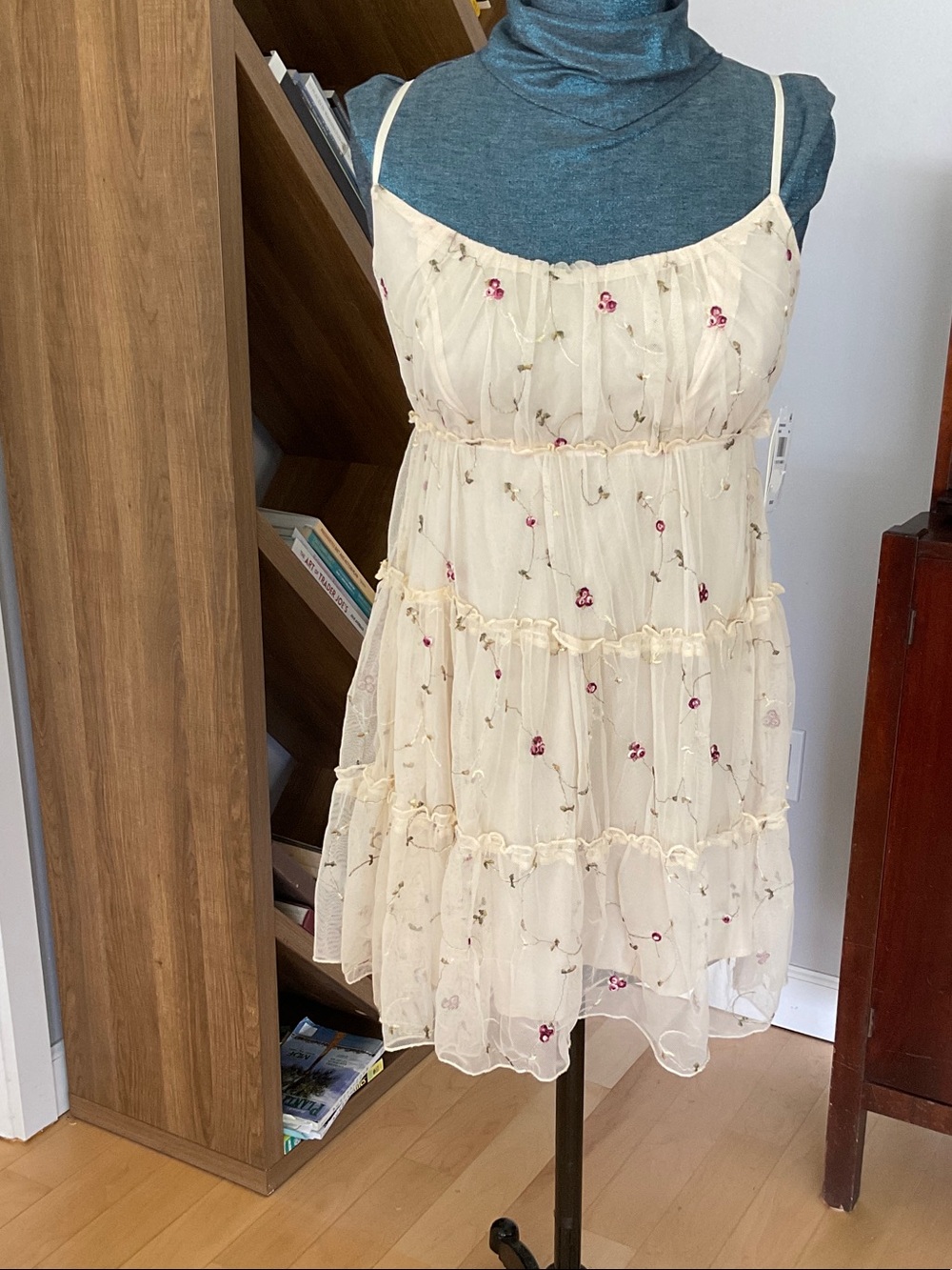 Cream Floral Embroidered Mini Dress